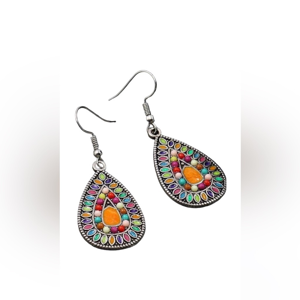 Ella & Elly Orange and Red Beaded Teardrop Earrings